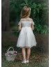 Cold Shoulder Ivory Lace Tulle Short Flower Girl Dress